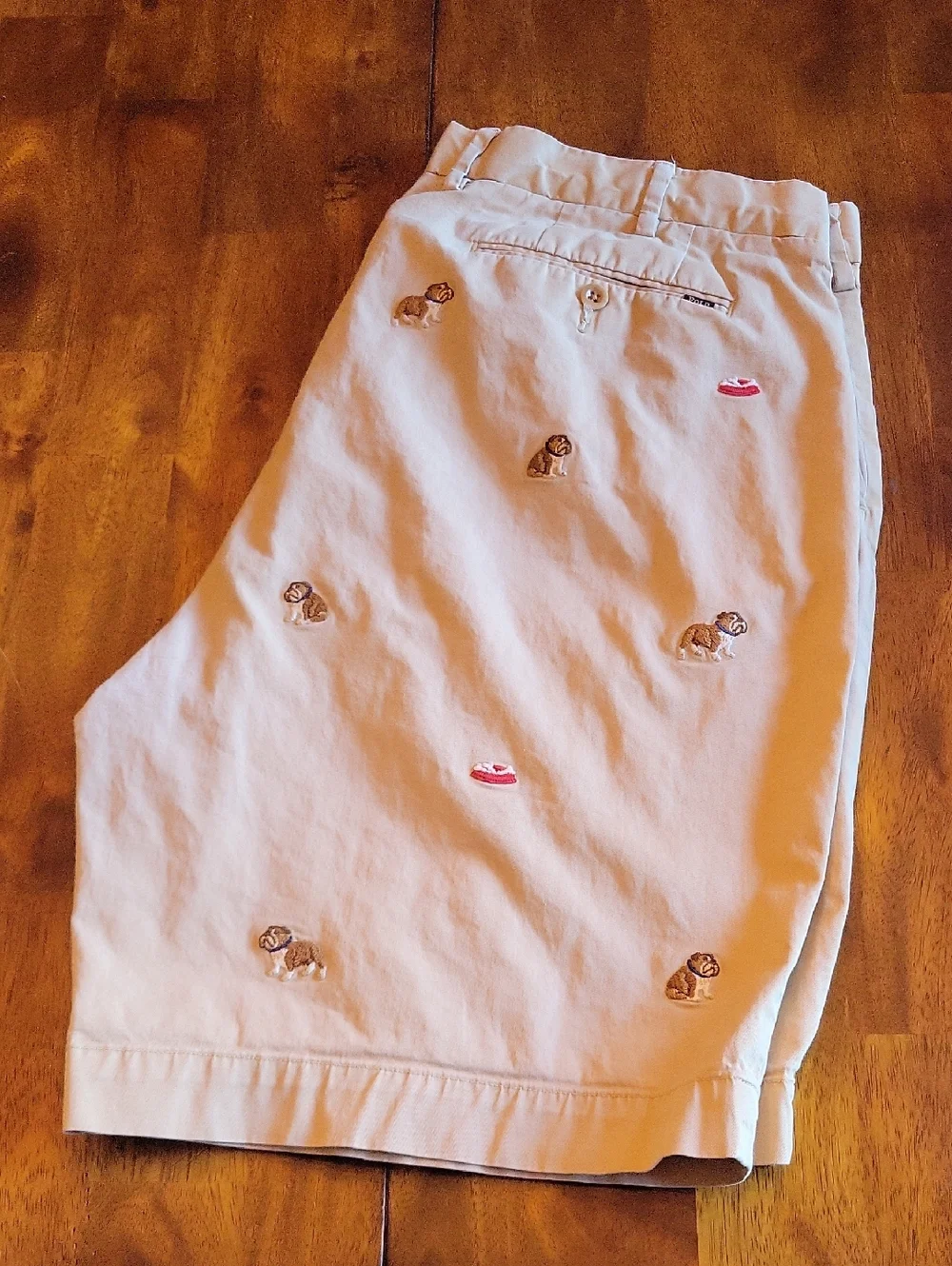 Polo by Ralph Lauren Khaki Embroidered Puppy & Dog Dish Shorts - Picture 1 of 6